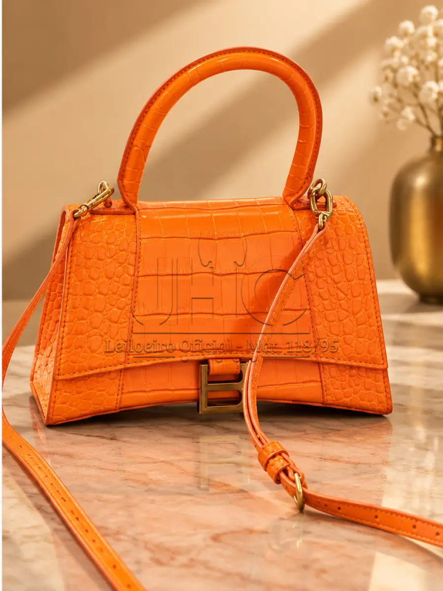 LOTE 002 - BOLSA MARCA BALENCIAGA - 100% COURO - EFEITO PELE DE CROCODILO
