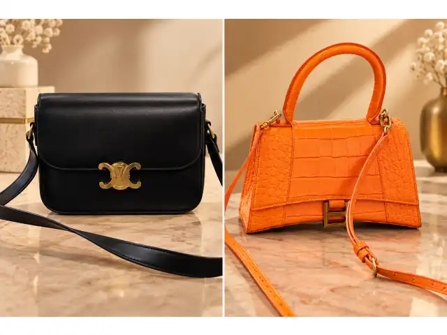 DUAS BOLSAS DE GRIFE - MARCAS CELINE E BALENCIAGA - COURO DE BEZERRO E COM EFEITO CROCODILO - BAGÉ/RS