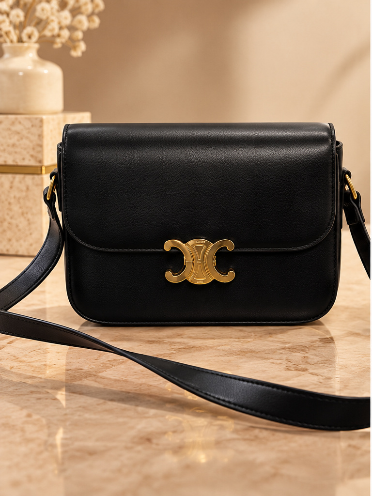 Bolsa Marca Celina - Modelo Classique Triomphe - Couro de Bezerro Brilhante - 22 X 15,5 X 6cm