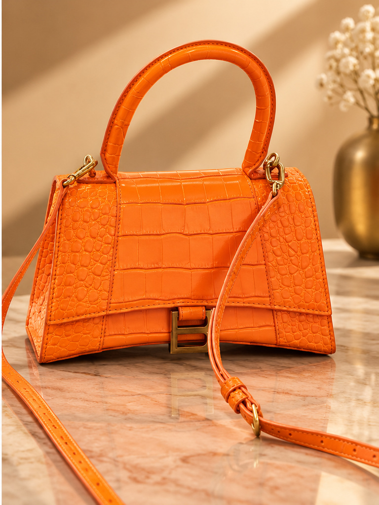 Bolsa Marca Balenciaga - 100% Couro - Efeito Pele de Crocodilo